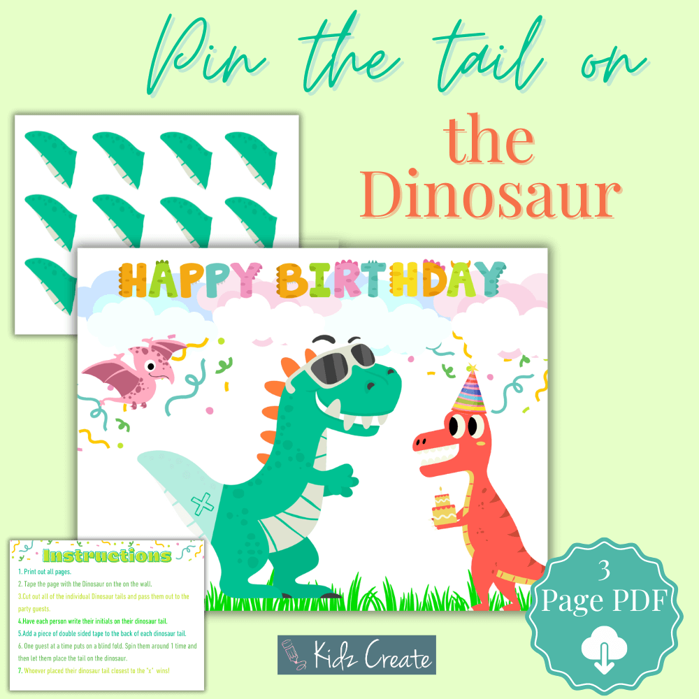 Pin the Tail on the Dinosaur - Boys Party Game - Printable Party