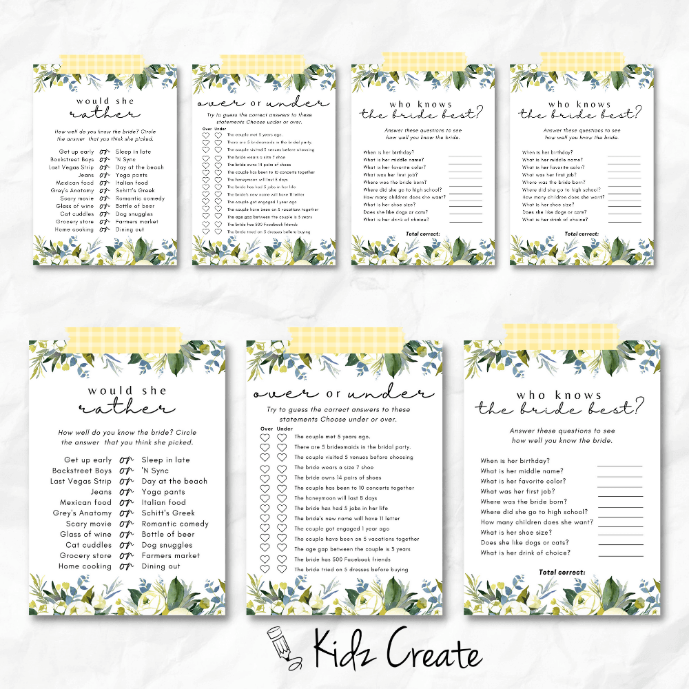 Example of bridal shower games