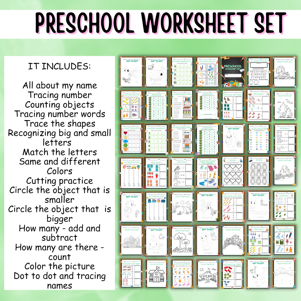 Homeschool Bundle- 150 Printable Preschool Worksheets