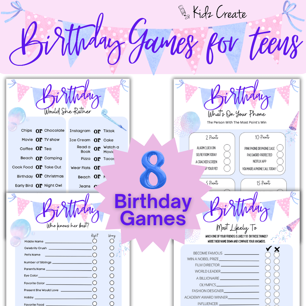 Printable Birthday Games for Teens