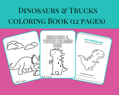 Dinosaur & Trucks Coloring Book 