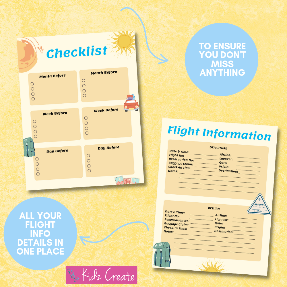 Summer Trip Planner for Kids or Adults Page Example 