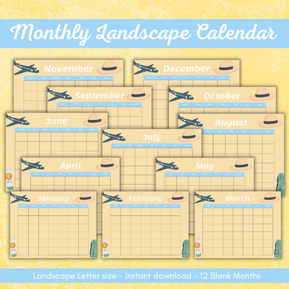 Summer Trip Planner for Kids or Adults Calendar View