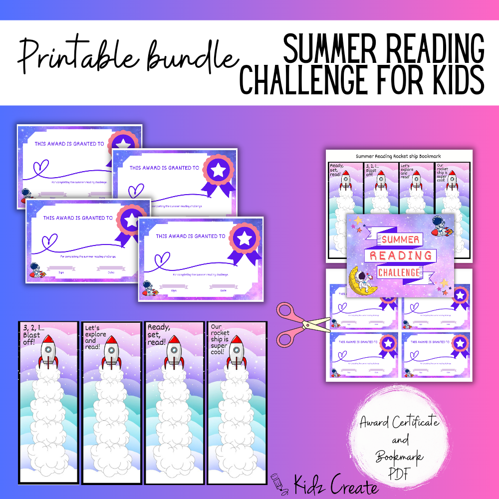 Summer Reading Challenge for Kids Space Ship Theme Bookmarks