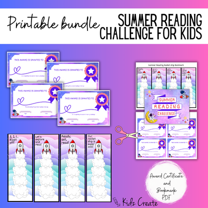 Summer Reading Challenge for Kids Space Ship Theme Bookmarks