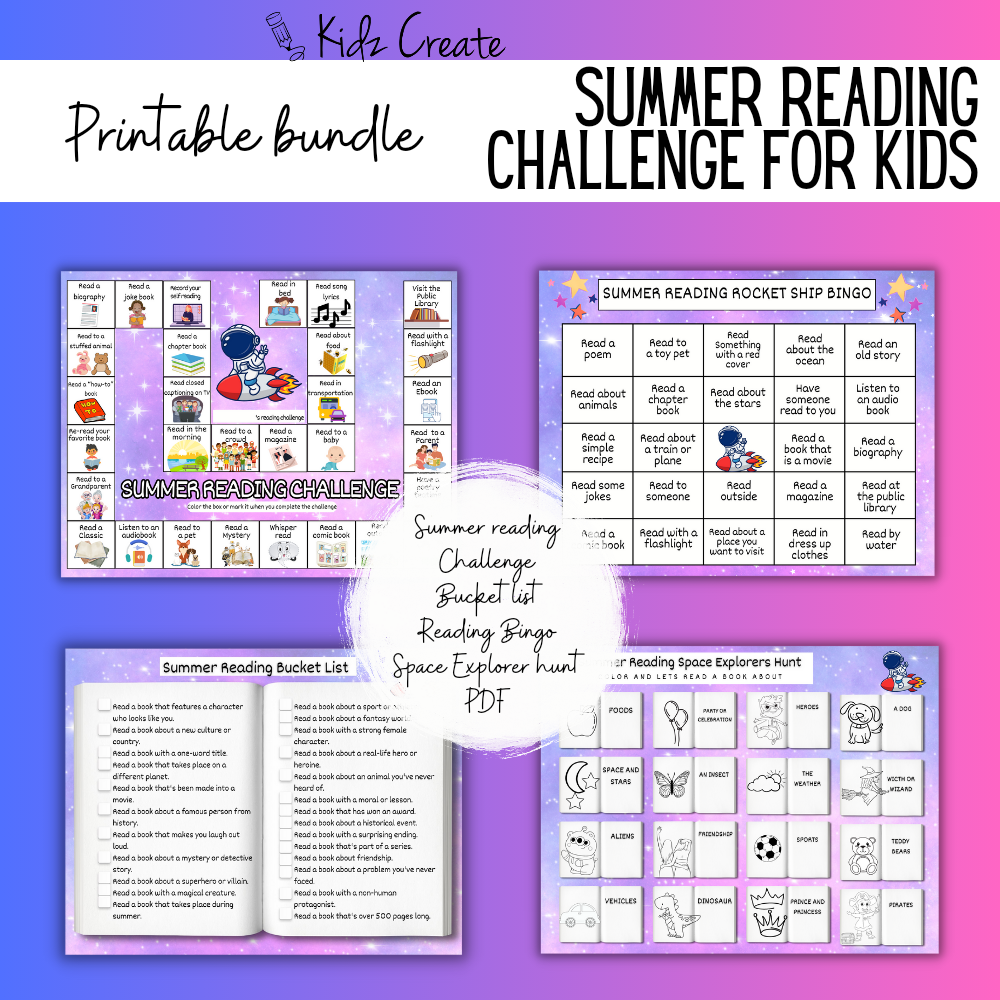 Summer Reading Challenge for Kids Space Ship Theme Example Pages