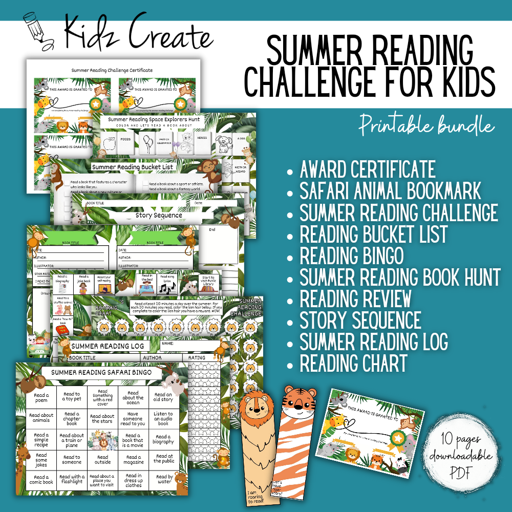 Summer Reading Challenge for Kids Safari Theme List of What is Included 