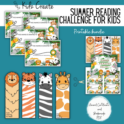 Summer Reading Challenge for Kids Safari Theme Bookmarks 