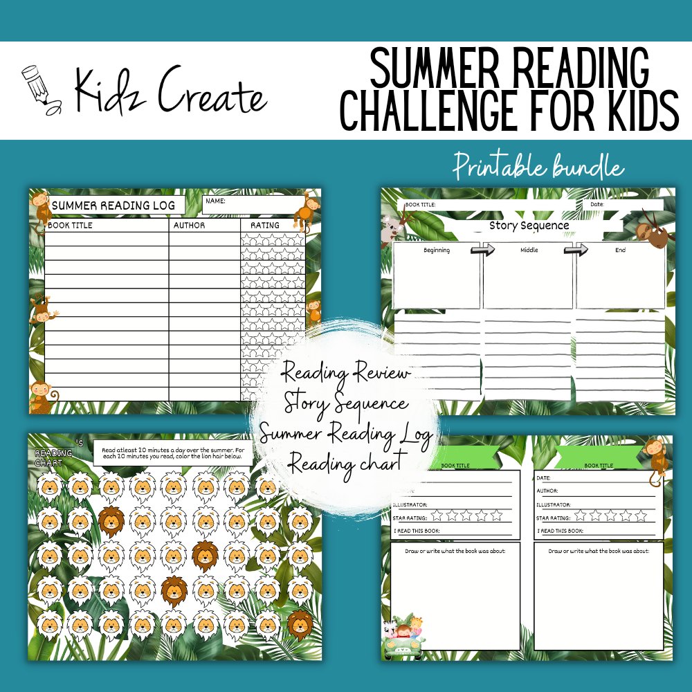 Summer Reading Challenge for Kids Safari Theme Example Pages 