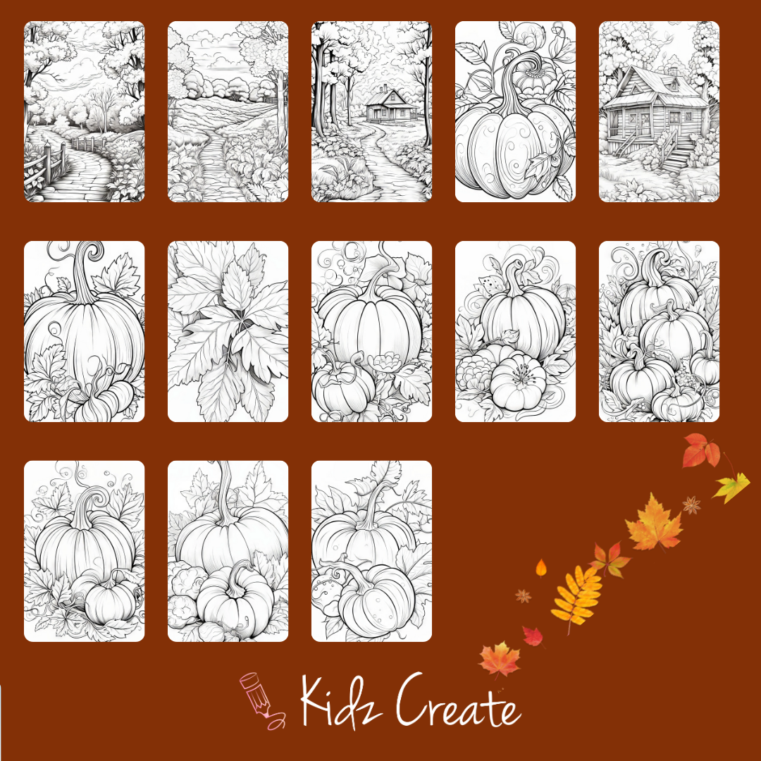 Autumn Themed Coloring Book, Printable