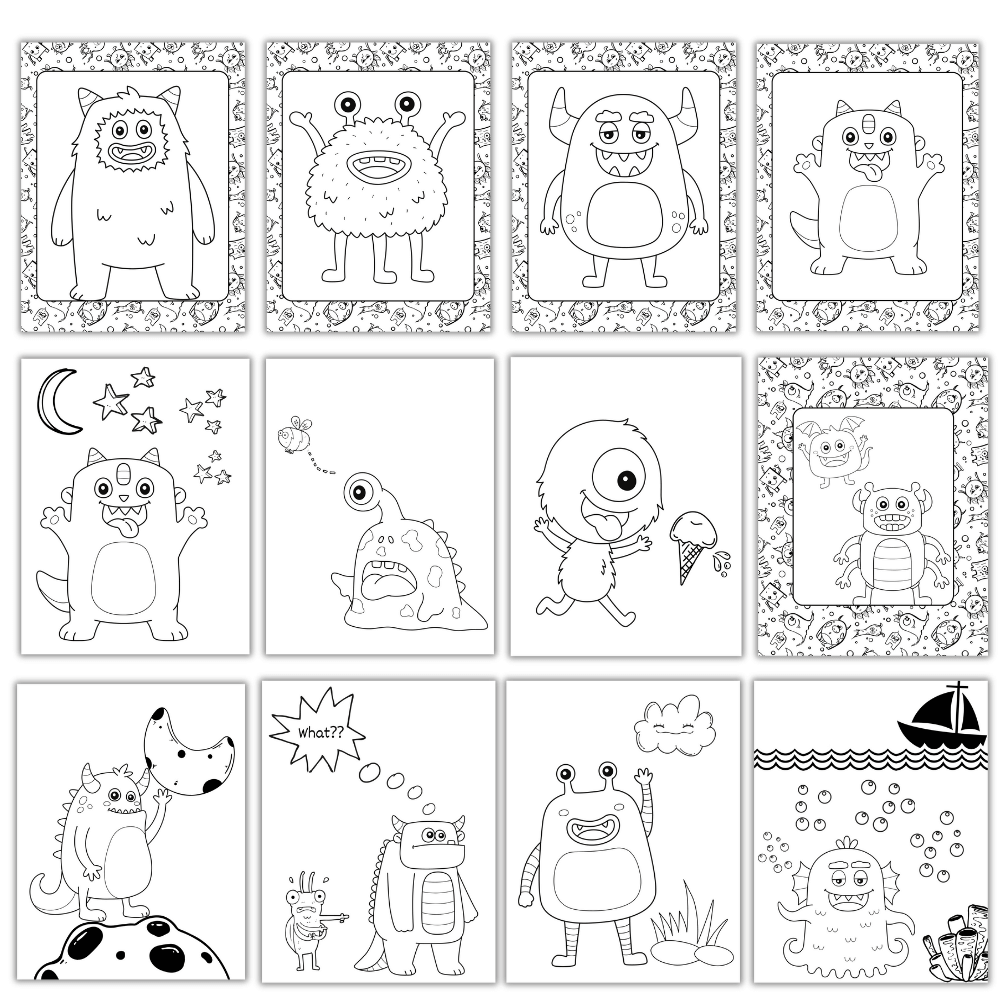 Monster Themed Printable Coloring Book 